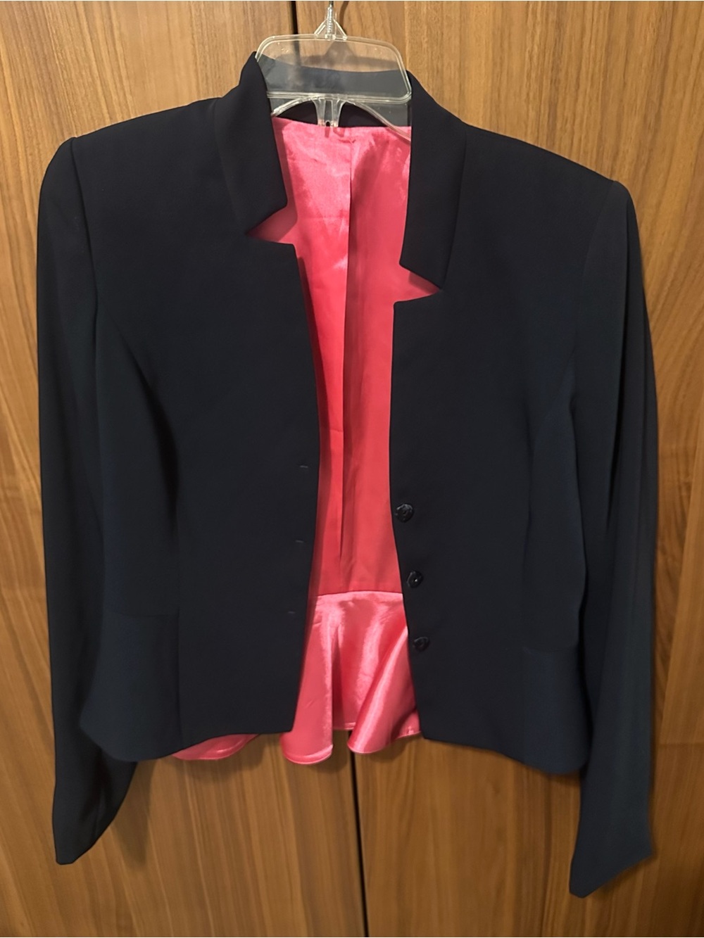 Tahari Navy Blazer with Pink Satin Lining